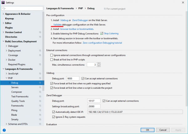Нажмите Validate для проверки настройки